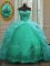 Custom Design Organza Sweetheart Sleeveless Court Train Lace Up Beading and Appliques and Pick Ups 15th Birthday Dress in Turquoise