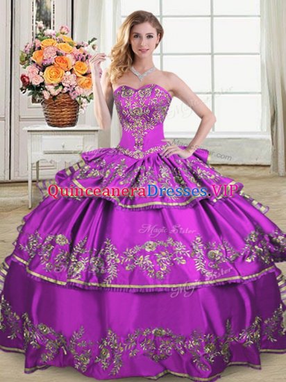 Custom Made Sleeveless Lace Up Floor Length Embroidery and Ruffled Layers Quinceanera Dresses - Click Image to Close