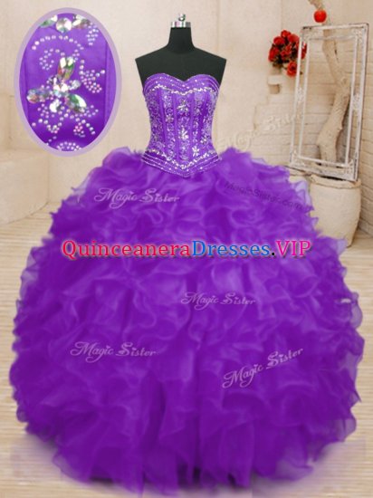 Ball Gowns Quinceanera Dress Purple Sweetheart Organza Sleeveless Floor Length Lace Up - Click Image to Close