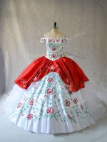 Ball Gowns Quince Ball Gowns White And Red Off The Shoulder Organza Sleeveless Lace Up(SKU PSSW0979BIZ)