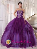 Brookings South Dakota/SD Tulle Beading and Bowknot For Elegant Strapless Purple ruffled Quinceanera Dress