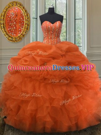 Organza Sleeveless Floor Length Quinceanera Dress and Beading and Ruffles and Pick Ups