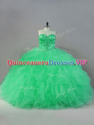 Apple Green Ball Gowns Tulle Sweetheart Sleeveless Beading Floor Length Lace Up Ball Gown Prom Dress