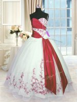 Colorful White And Red Sleeveless Organza Lace Up Quince Ball Gowns for Military Ball and Sweet 16 and Quinceanera