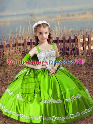 Super Sleeveless Lace Up Floor Length Beading and Embroidery Kids Formal Wear