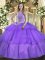 Elegant Sleeveless Floor Length Beading and Ruffled Layers Lace Up Quinceanera Dress with Lavender