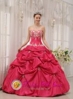 Marble Falls TX Coral Red Appliques Decorate Sweetheart Neckline Formal Christmas Party dress