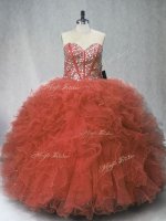 Smart Floor Length Lace Up Sweet 16 Dress Rust Red for Sweet 16 and Quinceanera with Beading and Ruffles(SKU PSSW0993-6BIZ)