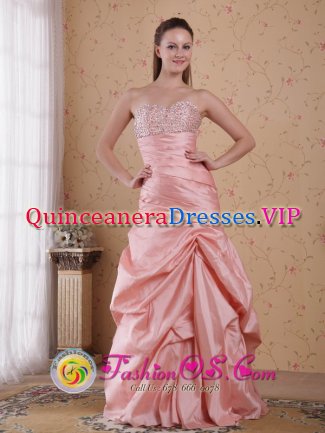 Bradenton FL Baby Pink Taffeta Beading Column Sweetheart Floor-length and Ruch Quinceanera Dama Dress For Celebrity