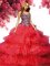 Sleeveless Brush Train Lace Up With Train Beading and Ruffled Layers Quinceanera Gown