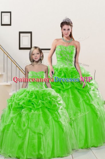 Best Selling Organza Sleeveless Floor Length Quinceanera Gowns and Beading and Pick Ups - Click Image to Close