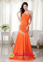 Kamuela Hawaii/HI Orange Mermaid One Shoulder Brush Train Chiffon Appliques Elegant Quinceanera Dama Dress