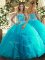 Aqua Blue Sleeveless Beading and Ruffles Floor Length Vestidos de Quinceanera