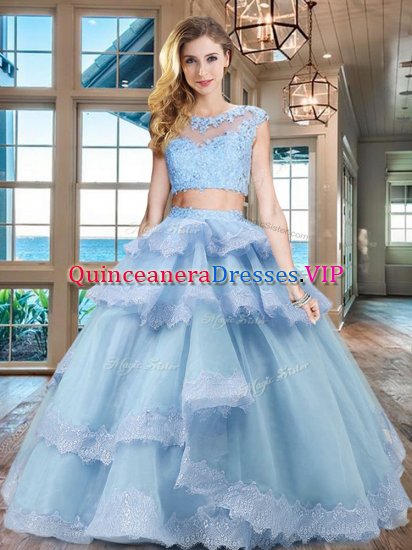 Beauteous Scoop Cap Sleeves Beading and Lace and Appliques and Ruffled Layers Zipper Quinceanera Dresses - Click Image to Close