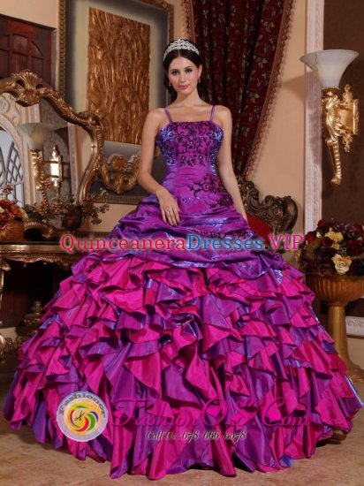 Fenwick Island Delaware/ DE Discount Purple and Fuchsia Quinceanera Dress With Embroidery Decorate Straps Multi-color Ruffles Ball Gown - Click Image to Close