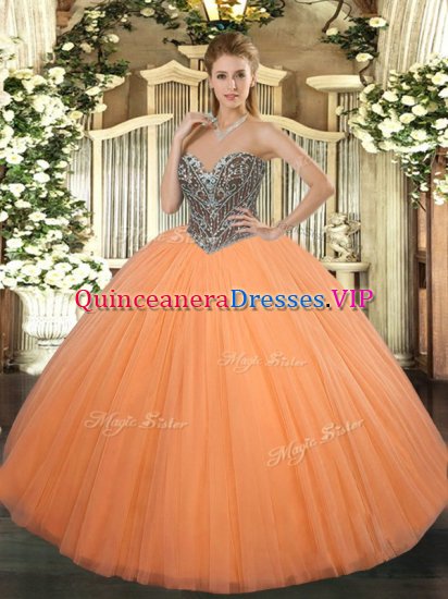 Extravagant Orange Vestidos de Quinceanera Military Ball and Sweet 16 and Quinceanera with Beading Sweetheart Sleeveless Lace Up - Click Image to Close