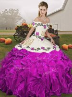 Floor Length Ball Gowns Sleeveless White And Purple Quinceanera Gowns Lace Up