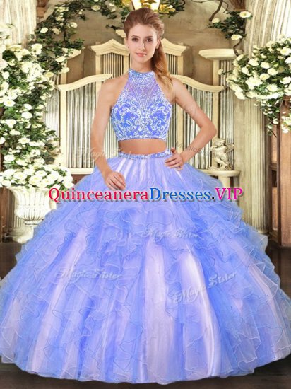 Decent Lavender Sleeveless Floor Length Beading and Ruffled Layers Criss Cross Quinceanera Dresses - Click Image to Close