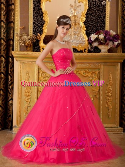 Cardedeu Spain Custom Made Hot Pink A-line Strapless Quinceanera Dress With Beading Tulle Skirt In Florida - Click Image to Close