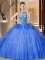 Scoop Tulle and Sequined Sleeveless Floor Length Quinceanera Gown and Ruffles