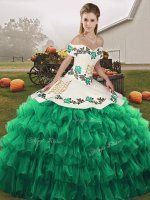 Latest Off The Shoulder Sleeveless Lace Up 15th Birthday Dress Turquoise Organza(SKU SJQDDT2141002-3BIZ)