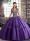 Purple Ball Gowns Beading and Appliques Quinceanera Gowns Lace Up Tulle Sleeveless Floor Length