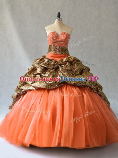 Most Popular Orange V-neck Neckline Beading and Pick Ups Quinceanera Dress Sleeveless Lace Up - Click Image to Close