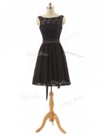 Mini Length Zipper Court Dresses for Sweet 16 Black for Prom and Party and Wedding Party with Lace and Belt