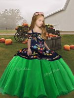 Green Straps Neckline Embroidery Pageant Dress for Teens Sleeveless Lace Up