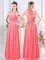 Beautiful Halter Top Sleeveless Zipper Court Dresses for Sweet 16 Watermelon Red Chiffon