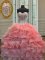 Watermelon Red Ball Gowns Sweetheart Sleeveless Organza Floor Length Lace Up Beading and Ruffles Quinceanera Gowns