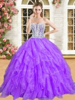 Traditional Sleeveless Beading and Ruffles Lace Up Quinceanera Dress