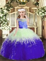 Lace and Ruffles Child Pageant Dress Multi-color Backless Sleeveless Floor Length