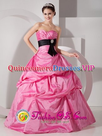 American Fork Utah/UT Rose Pink For Sweetheart Quinceanea Dress With Taffeta Sash and Ruched Bodice Custom Made