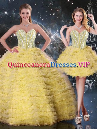 Organza Sweetheart Sleeveless Lace Up Beading and Ruffled Layers 15 Quinceanera Dress in Yellow