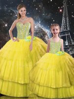 Ball Gowns Quinceanera Dresses Gold Sweetheart Organza Sleeveless Floor Length Lace Up