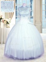 High End Baby Blue High-neck Neckline Beading Quinceanera Gown Sleeveless Zipper