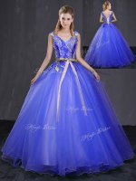 Captivating Royal Blue Sleeveless Appliques and Belt Floor Length 15th Birthday Dress(SKU YCQD0168-14BIZ)