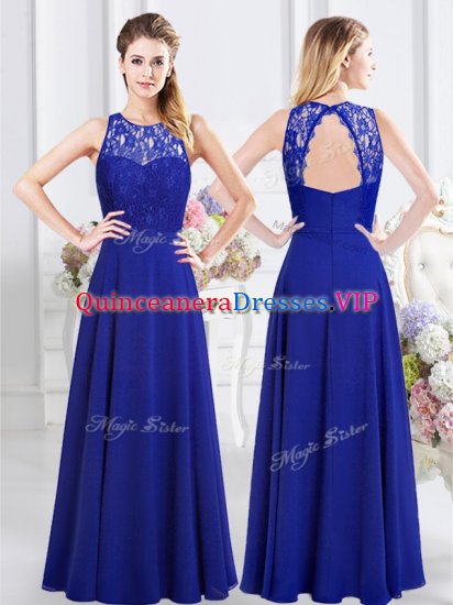 Romantic Scoop Sleeveless Floor Length Lace Backless Dama Dress with Royal Blue - Click Image to Close