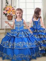 On Sale Sleeveless Lace Up Floor Length Embroidery and Ruffled Layers Little Girls Pageant Gowns