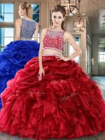 Super Pick Ups Floor Length Two Pieces Sleeveless Wine Red Quinceanera Dress Side Zipper