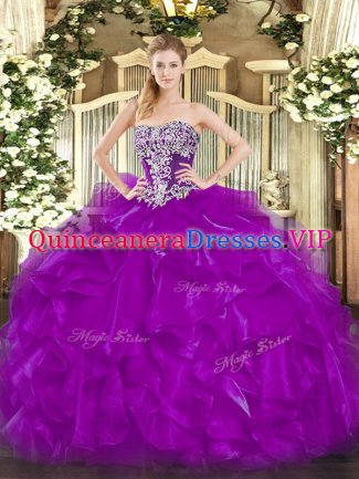 Fantastic Floor Length Ball Gowns Sleeveless Purple Quinceanera Gown Lace Up