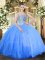 Fabulous Sweetheart Sleeveless Sweet 16 Dresses Floor Length Beading Baby Blue Tulle