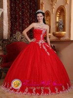 Strapless Tulle Lace Appliques Inspired Red Quinceanera Dress