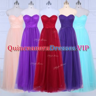 Sweetheart Sleeveless Damas Dress Floor Length Ruching Peach Tulle