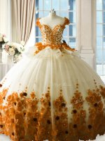 Ideal Brown Sweet 16 Dresses Sweet 16 and Quinceanera with Hand Made Flower Scoop Brush Train Zipper