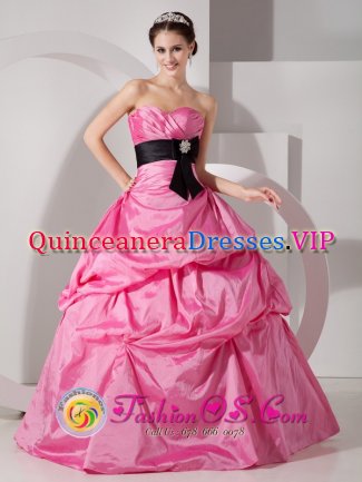 Korsholm Finland Rose Pink For Sweetheart Quinceanea Dress With Taffeta Sash and Ruched Bodice Custom Made