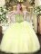 Sleeveless Floor Length Beading Lace Up Sweet 16 Dress with Light Yellow