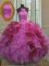 Popular Floor Length Multi-color Vestidos de Quinceanera Organza Sleeveless Ruffles and Sequins