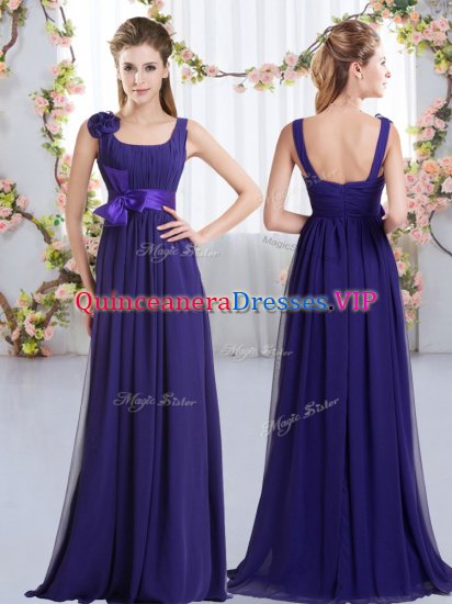 Purple Empire Straps Sleeveless Chiffon Floor Length Zipper Belt and Hand Made Flower Damas Dress - Click Image to Close